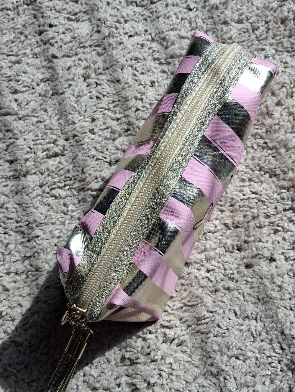 Pink & Gold Striped Cosmetic Wristlet